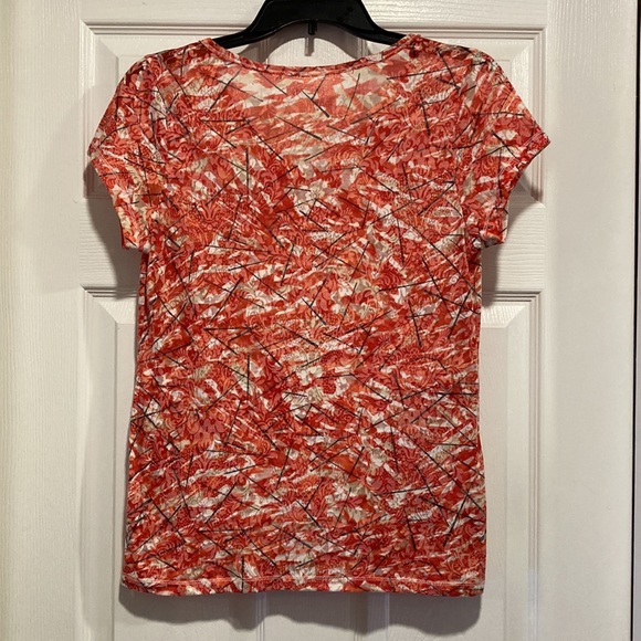 Relativity Red White Black Tan Floral V-Neck Cap Sleeve Top - Sz S - Picture 5 of 7